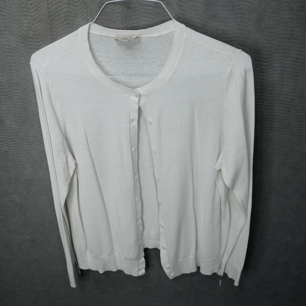 Loft women's white knit button front long sleeve c
